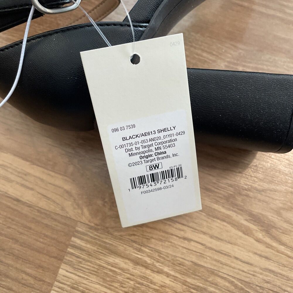 A New Day Shelly Heels Black 8 Wide Women’s Ankle Strap Block Memory Foam NEW - Picture 15 of 16